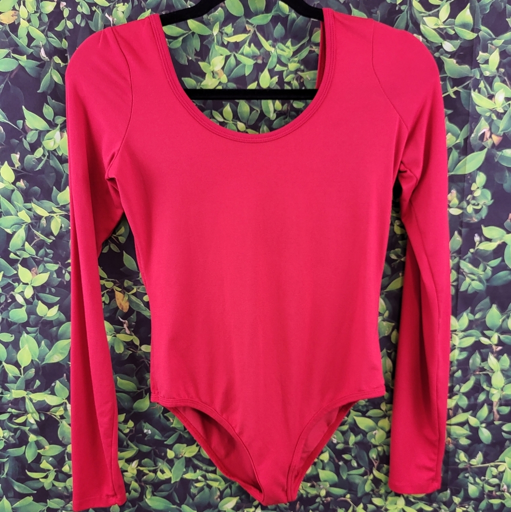 Red Girls/Womens Long Sleeve Leotard Large